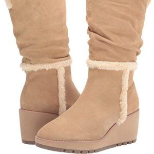 ANNE KLEIN NWT winter BOOTS Sz 8.5 COMFORT SUEDE Sherling WEDGE UGG STYLE NIB